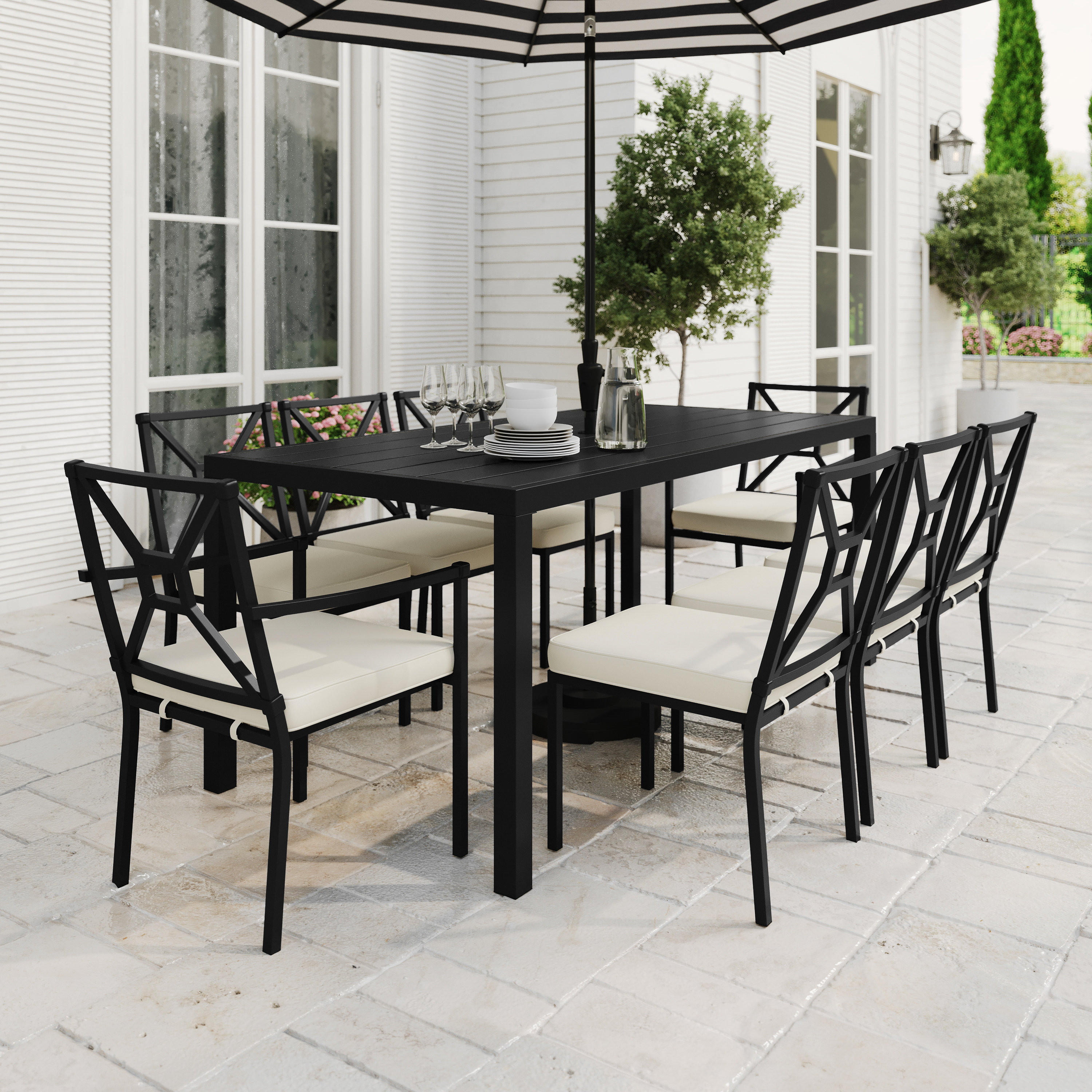 Martha Stewart Lily Pond 9Piece Steel Patio Dining Set With 8